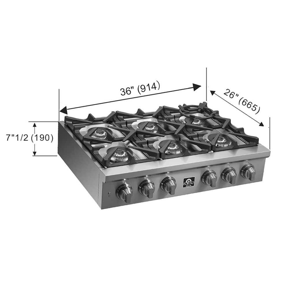 36" Stainless Steel 6 Burner Propane Gas Rangetop