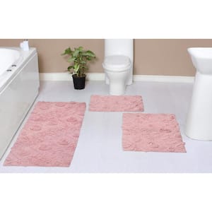 Modesto Bath Rug 100% Cotton Bath Rugs Set, 3-Pcs Set with Runner, Pink