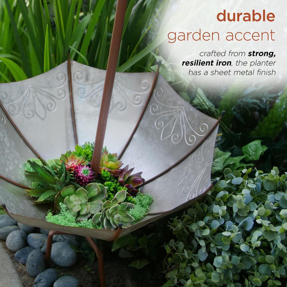 Alpine Gray Iron Upside Down Umbrella Garden Stake Planter
