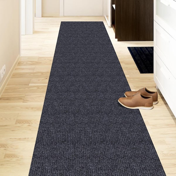 Sweet Home Stores Ribbed Waterproof Non-Slip Rubber Back Solid Runner Rug 2  ft. W x 6 ft. L Black Polyester Garage Flooring SH-SRT704-2X6 - The Home  Depot