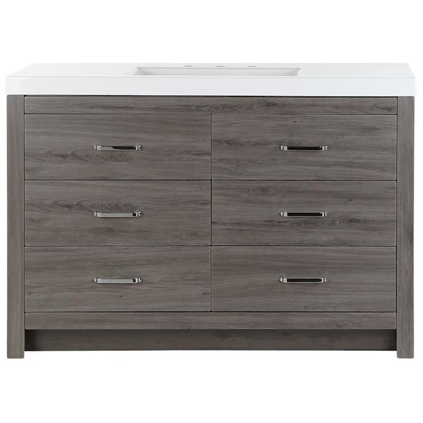 Woodbrook 49 in. Single Sink Dark Oak Bath Vanity with White Cultured Marble Top (Assembled)