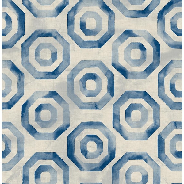 Seabrook Designs Faravel Ivory and Denim Blue Geo Paper Strippable Roll (Covers 56.05 sq. ft.)