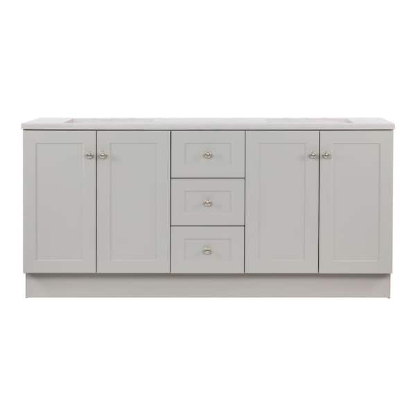 Bannister 73 in. Double Sink Pearl Gray Bath Vanity with Granite-Look Colorpoint White Cultured Marble Top (Assembled)
