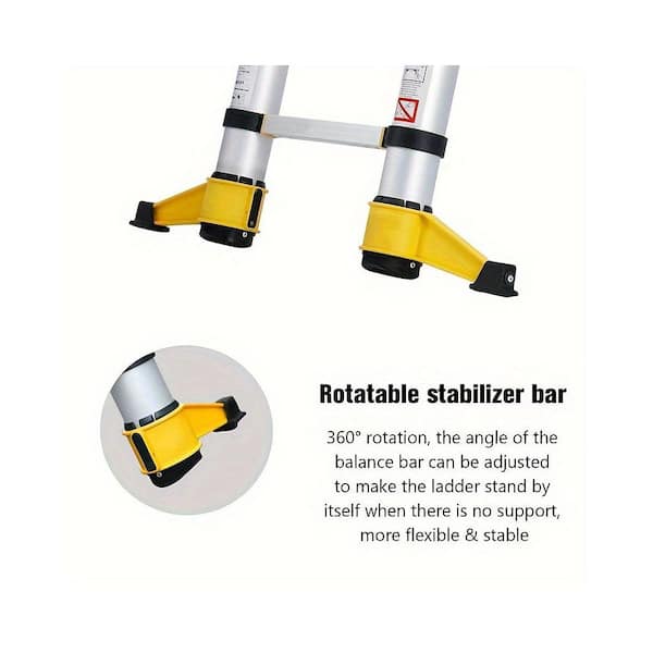 11.5 ft. Aluminum Extension Ladder with 360° Rotatable Stabilizer Bar and Metal Tool Suction Magnetic Strip, 330 lbs.