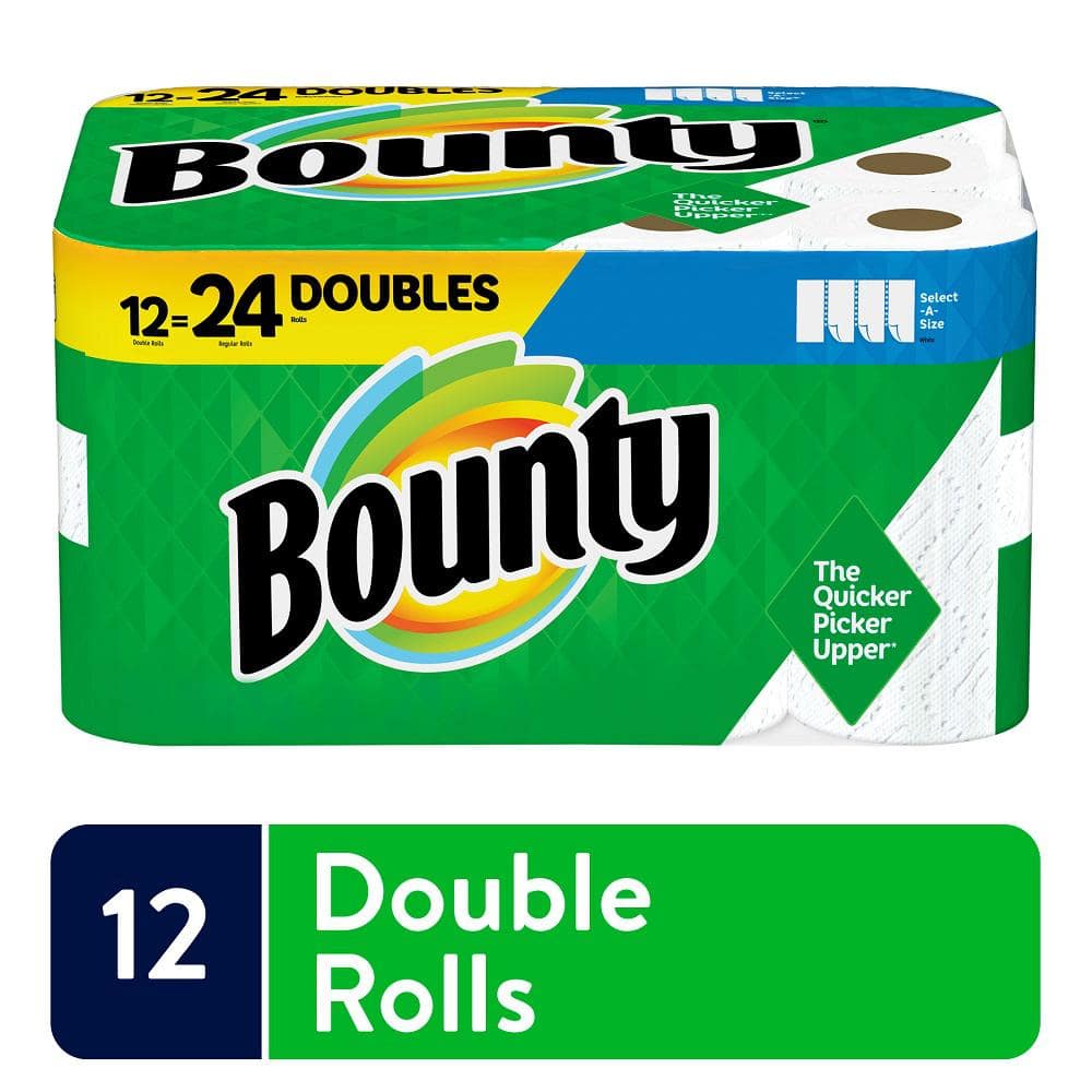 12 Double Rolls = 24 Regular Rolls NEw White Bounty Select-A-Size Paper Towels 