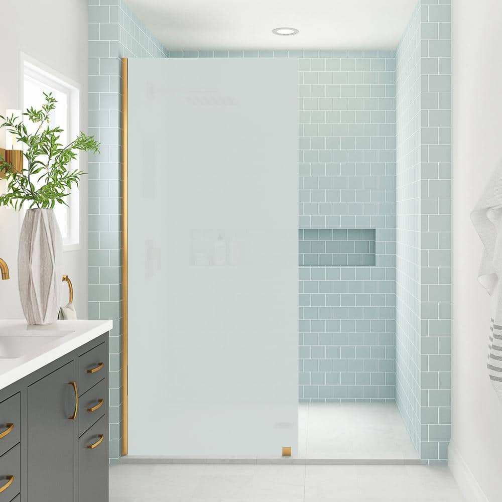 Elyse XL Brushed Gold Frameless Shower Door with Frosted Glass