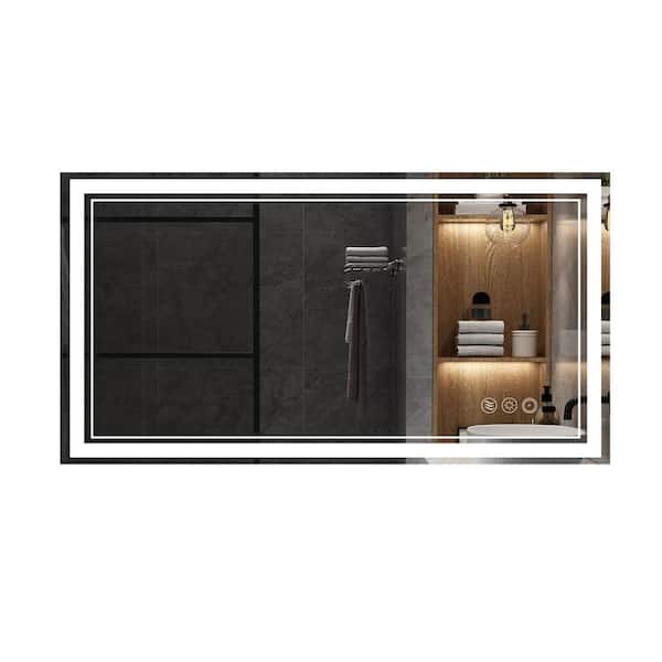 BBE 60 in. W x 28 in. H Rectangular Large Frameless Anti-Fog Bright Front LED Light Wall Mounted Bathroom Vanity Mirror