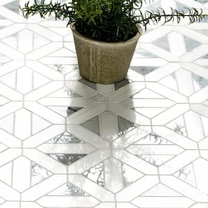 Bianco Dolomite Geometrica 12 in. x 12 in. x 10 mm Polished Marble Mosaic Tile (10 sq. ft./case)