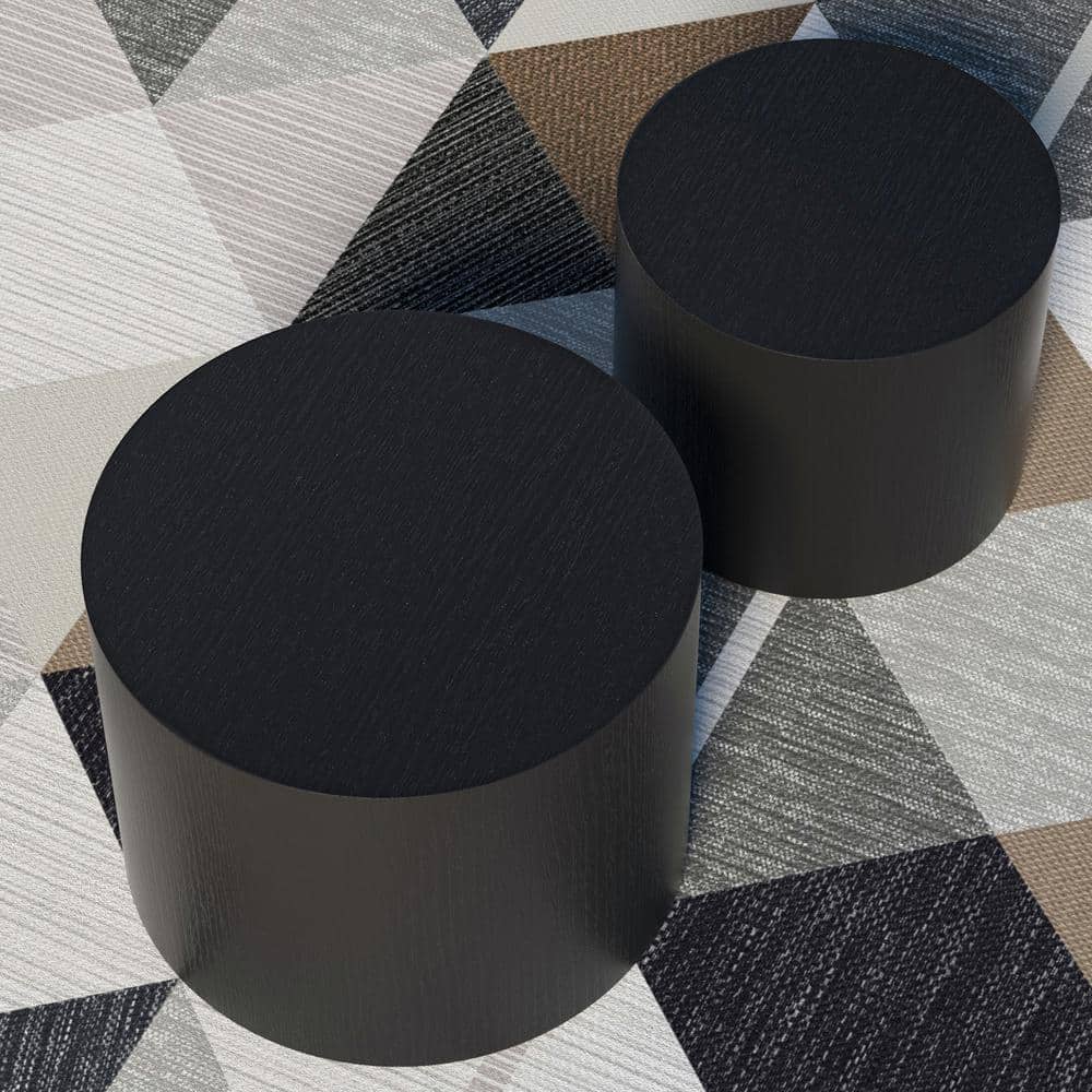18.9 in. Matte Black Round MDF Side Table/Coffee Table/End Table/Nesting Ta