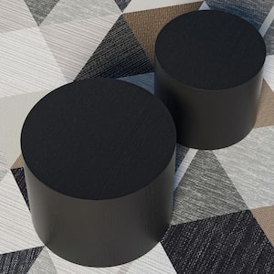 18.9 in. Matte Black Round MDF Side Table/Coffee Table/End Table/Nesting Table with Nested Functions 2-Pieces
