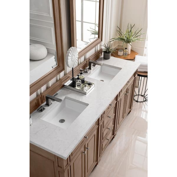 Bristol 72 in. W x 23.5 in. D x 34 in. H Double Bath Vanity in Whitewashed Walnut with Top in Eternal Jasmine Pearl