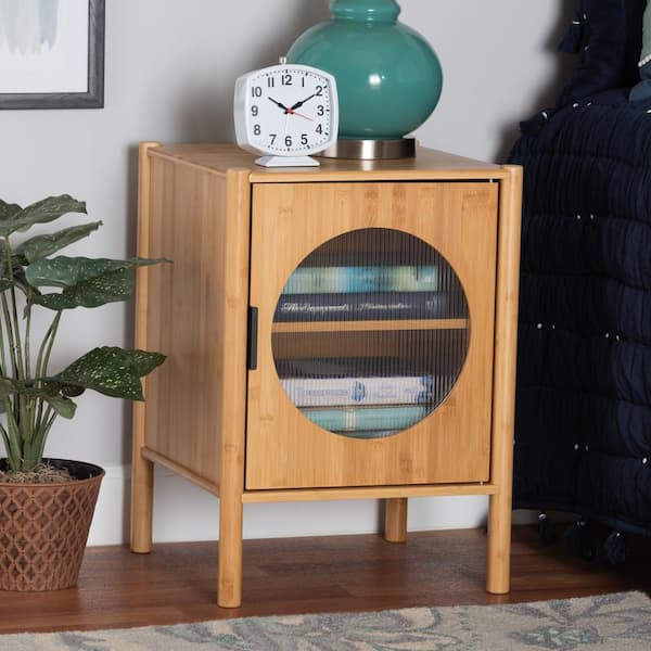 Baxton Studio Naresh 1-Door Natural Brown Nightstand End Table (22 in. H x 15.7 in. W x 15.7 in. D)