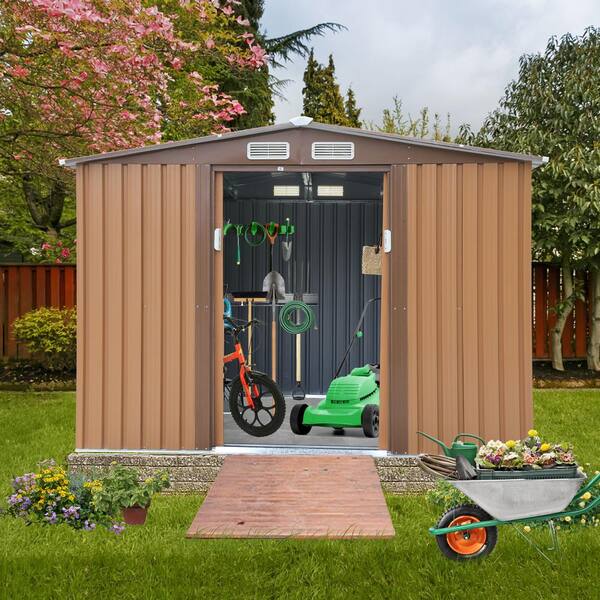 6 X 4 FT Outdoor Storage Shed Steel Storage Tool House with Sliding Door and Vents for Backyard Garden Yard Green 