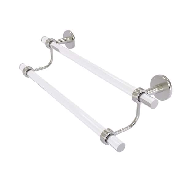 Allied Brass Clearview Collection 18 in. Wall Mounted Double Towel Bar with Groovy Accents in Satin Nickel