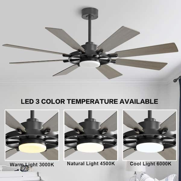 WINGBO 60 in. 8 Blades LED Indoor Black and Grey Ceiling Fan with