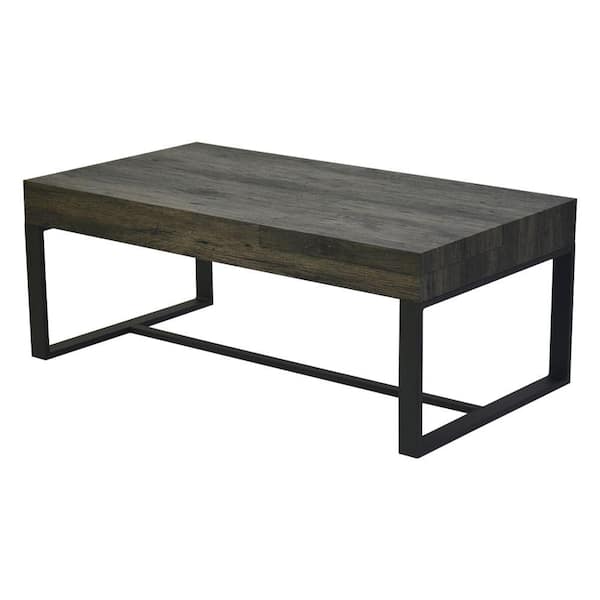 THE URBAN PORT 23 in. L Gray and Black Rectangular Wooden Coffee Table with Hidden Storage and Metal Sled Base