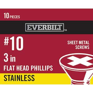 #10 x 3 in. Stainless Steel Phillips Flat Head Sheet Metal Screw (10-Pack)
