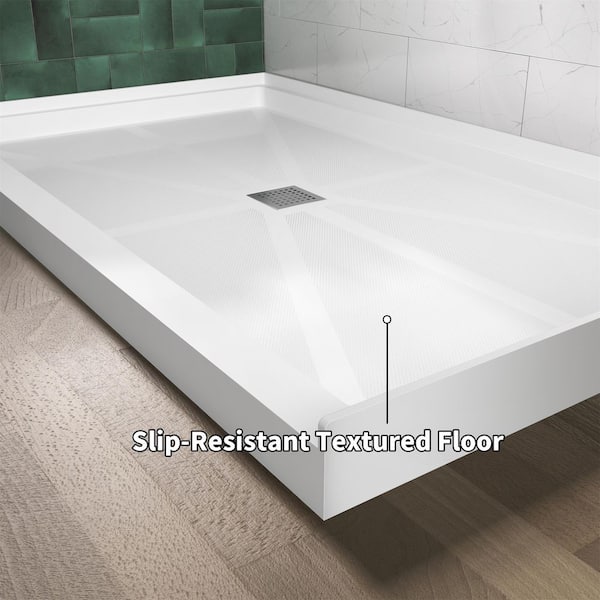 60 in. L x 30 in. W Alcove Shower Pan Base with Center Drain in White