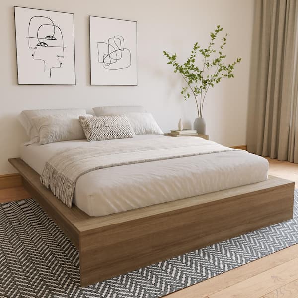 Nexera James Brown Oak Wood Frame Queen Platform Bed 236088 - The