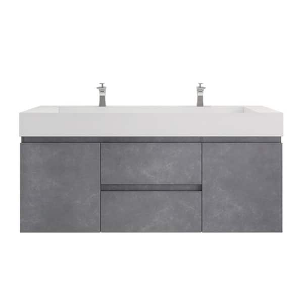 Monterey 59 in. W x 20 in. D x 26 in. H Double Sink Floating Bath Vanity in Cement Grey with White Acrylic Top