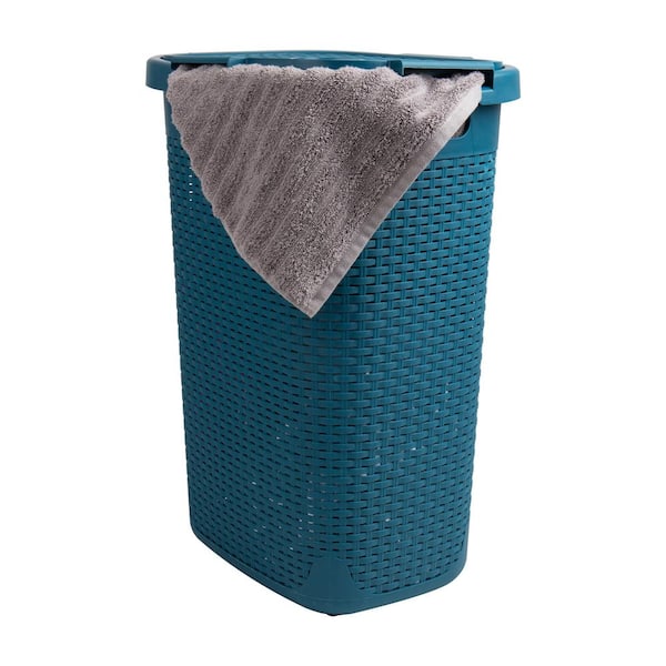Mind Reader Blue 24.15 in. H x 13.75 in. W x 17.65 in. L Plastic 60L Slim Ventilated Rectangle Laundry Hamper with Lid