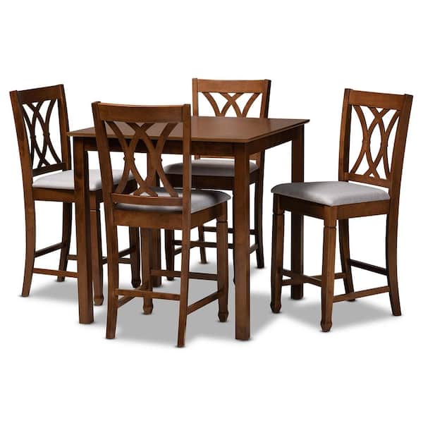 Baxton Studio Reneau 5-Piece Grey and Walnut Pub Set