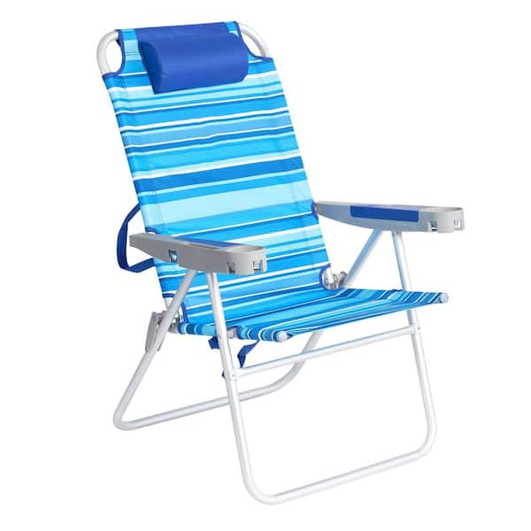Lightblue Stripe Oversized Tall Folding Portable Beach Chair with Cup Holders, Heavy Duty 500 LBS for Camp Picnic Sports