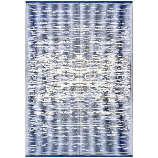 Beverly Rug 4 X 6 Navy Lightweight Stripes Reversible Plastic Indoor