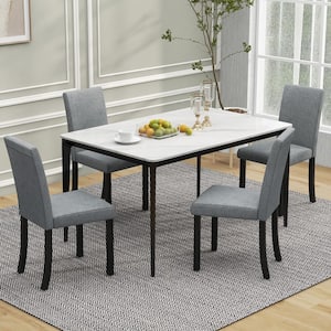 Grey PU Leather with Acacia Wood Frame and Rubber Wood Legs Padded Backrest Dining Chair (Set of 4)