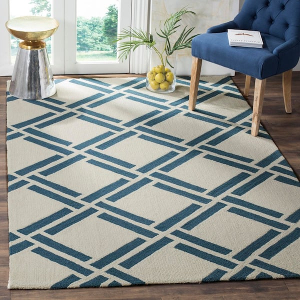 Four Seasons 5 ft. x 8 ft. Ivory/Blue Geometric Diamond Area Rug