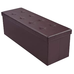 Brown Faux Leather Bench Large Folding Storage Stool 45 in. x 15 in. x 15 in.