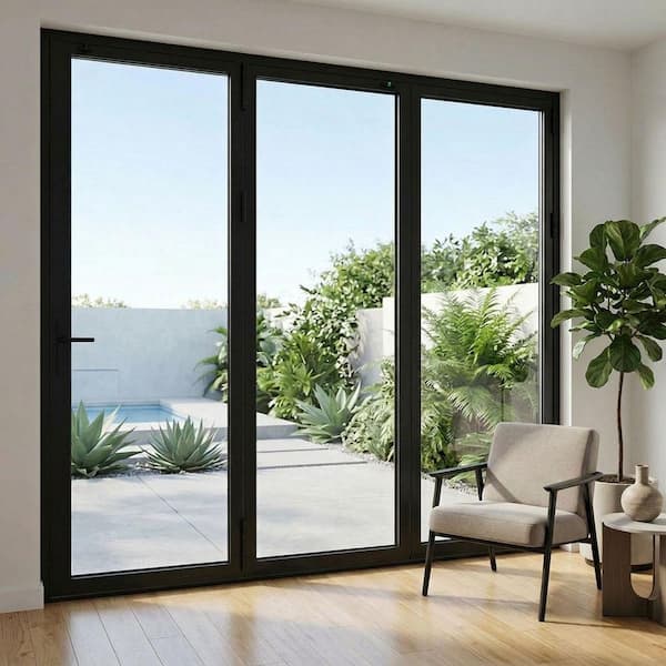 ATVIO 96 in. x 80 in. Matte Black Right to Left Out-Swing Thermal