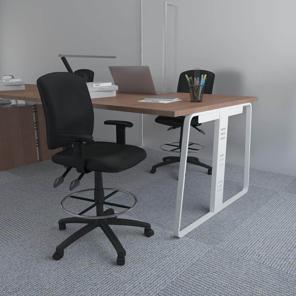 Adjustable Black LeatherPlus Drafting Chair with Swivel & Chrome Footring