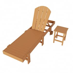 Laguna 2-Piece Fade Resistant HDPE Plastic Adjustable Outdoor Adirondack Chaise with Wheels and Side Table in Teak