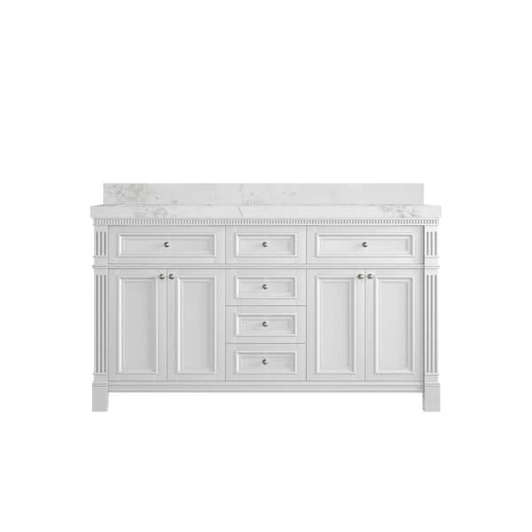 Willow Collections Paris 60 in. W x 22 in. D x 36 in. H Double Sink Bath Vanity in White with 2 in. Calacatta Nuvo qt. Top