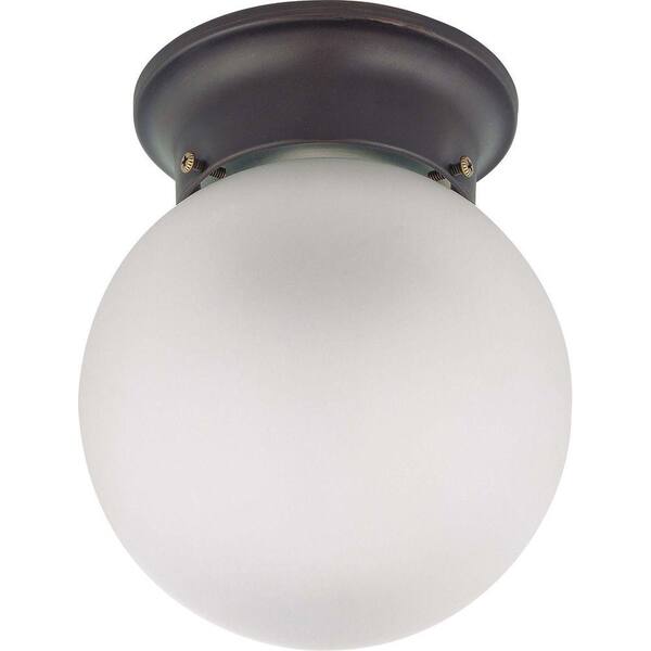 Glomar 1-Light Mahogany Bronze Ceiling Mount Light with Frosted White Glass