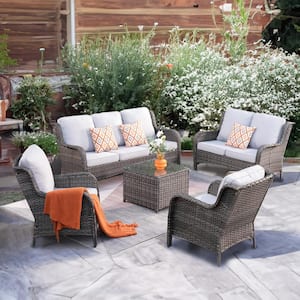 Ceres Gray 5-Piece Wicker Outdoor Patio Conversation Seating Set with Gray Cushions