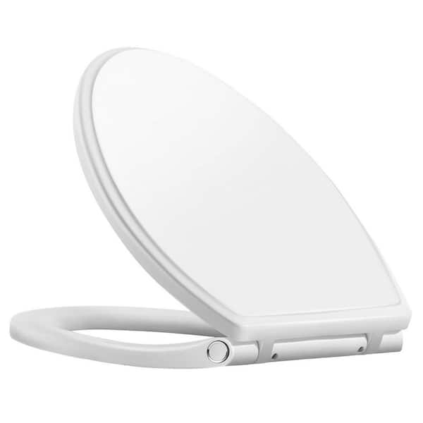 Elongated Quiet Close Toilet Seat with One-Click Quick Release Non-Slip Bumpers Easy Clean in White Color