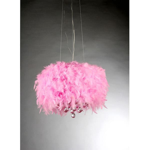Warehouse of Tiffany Rosie Pink Feathers 3-Light Chrome Pendant