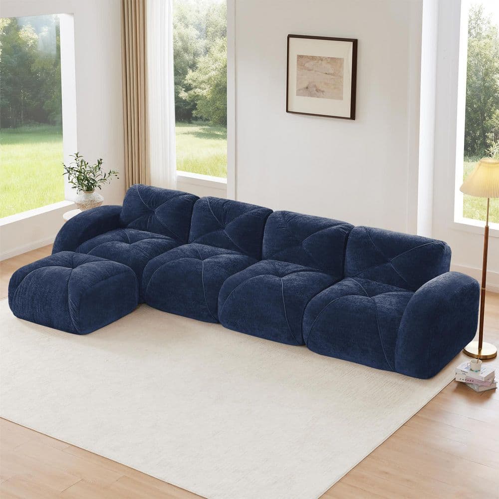 140.9 in. L-Shaped Velvet Modular Sectional Sofa in Blue Boneless Sofa Set with Movable Ottoman, No Assembly Required price history on PriceWatchPro