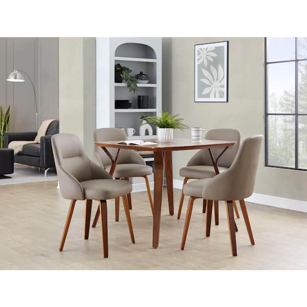 York Walnut Wood and Brown Faux Leather Upholstered Chair (Set of 2)