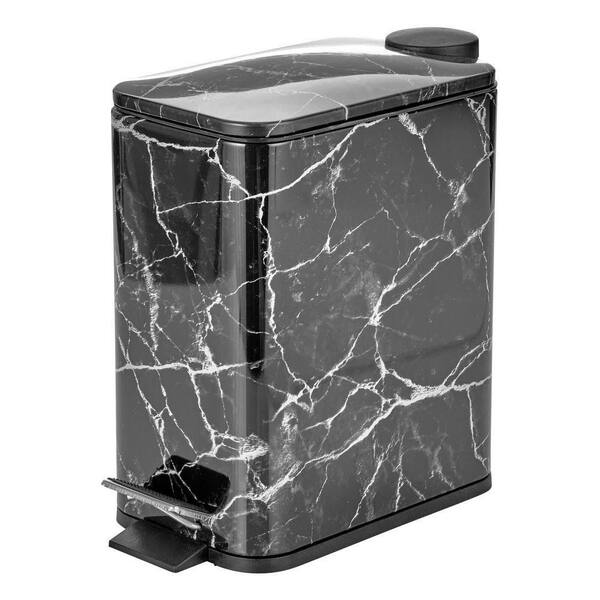 Dracelo 1.3 Gal. Rectangular Small Steel Step Trash Can Wastebasket in Black Marble