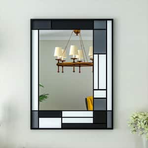 24 in. W x 32 in. H Rectangle Black Aluminum Frame Tempered Glass Wall-mounted Mirror Modern Color Matching Mirror