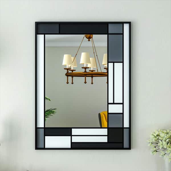 ORGANNICE 24 in. W x 32 in. H Rectangle Black Aluminum Frame Tempered Glass Wall-mounted Mirror Modern Color Matching Mirror