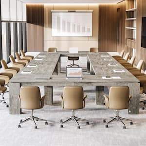 Capen 86.6 in. Rectangular Gray Engineered Wood Computer Desk Conference Table