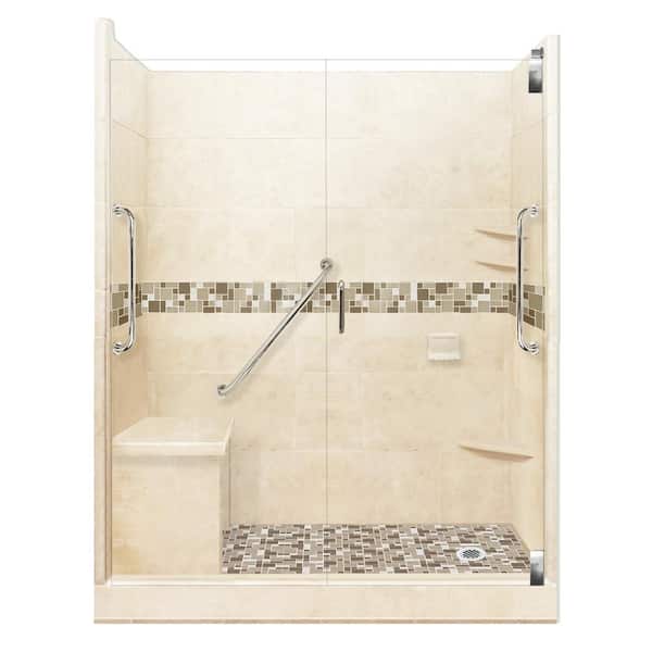 American Bath Factory Tuscany Freedom Grand Hinged 36 in. x 60 in. x 80 in. Right Drain Alcove Shower Kit in Desert Sand and Chrome Hardware