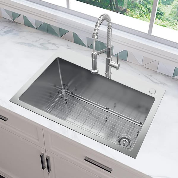 Tight Radius 30 in. Drop-In Single Bowl 18 Gauge Stainless Steel Kitchen Sink with Accessories