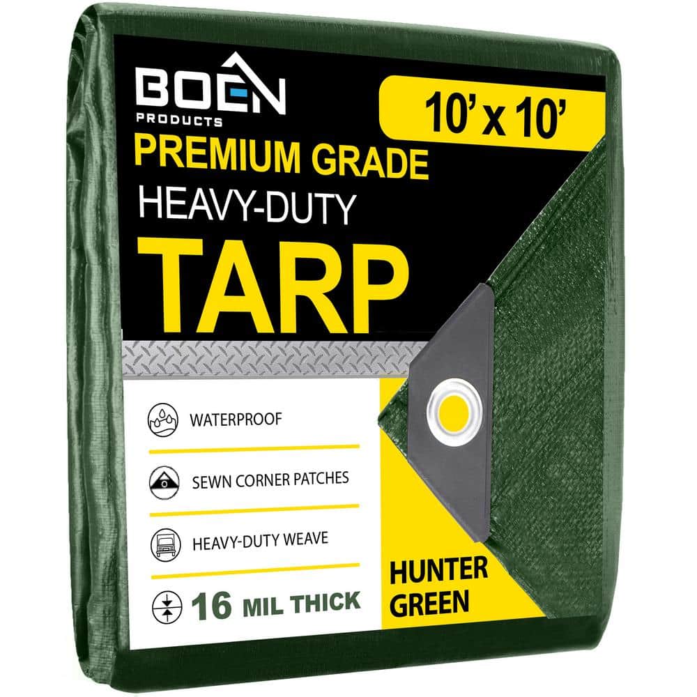 10 ft. x 10 ft. Green Ultra Heavy-Duty 16 Mil Thick Hunter Tarp Cover, Wate
