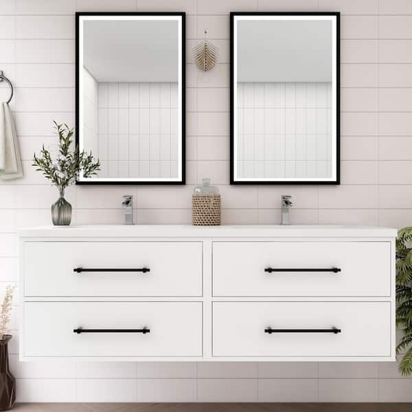 Victoria 47 in. W x 20 in. D x 22 in. H Double Sink Floating Bath Vanity in Gloss White with White Acrylic Top