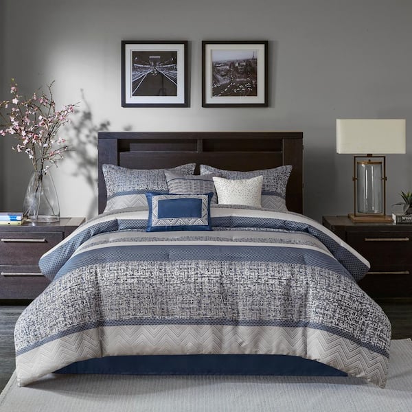 Melody 7-Piece Navy Polyester Queen Comforter Set